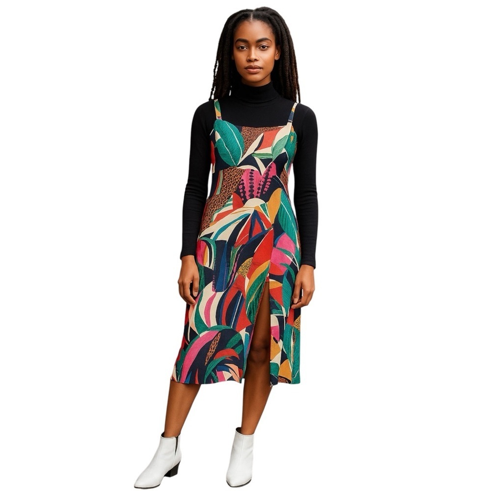 Farm Rio NWT Rainbow Fauna Tropical Jungle Print Midi Slip Dress Women’s Small - Picture 16 of 16